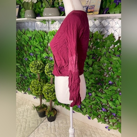 American Eagle Outfitters Crop Women’s XS Cross Over Shirt Long Sleeve Maroon - Picture 7 of 16